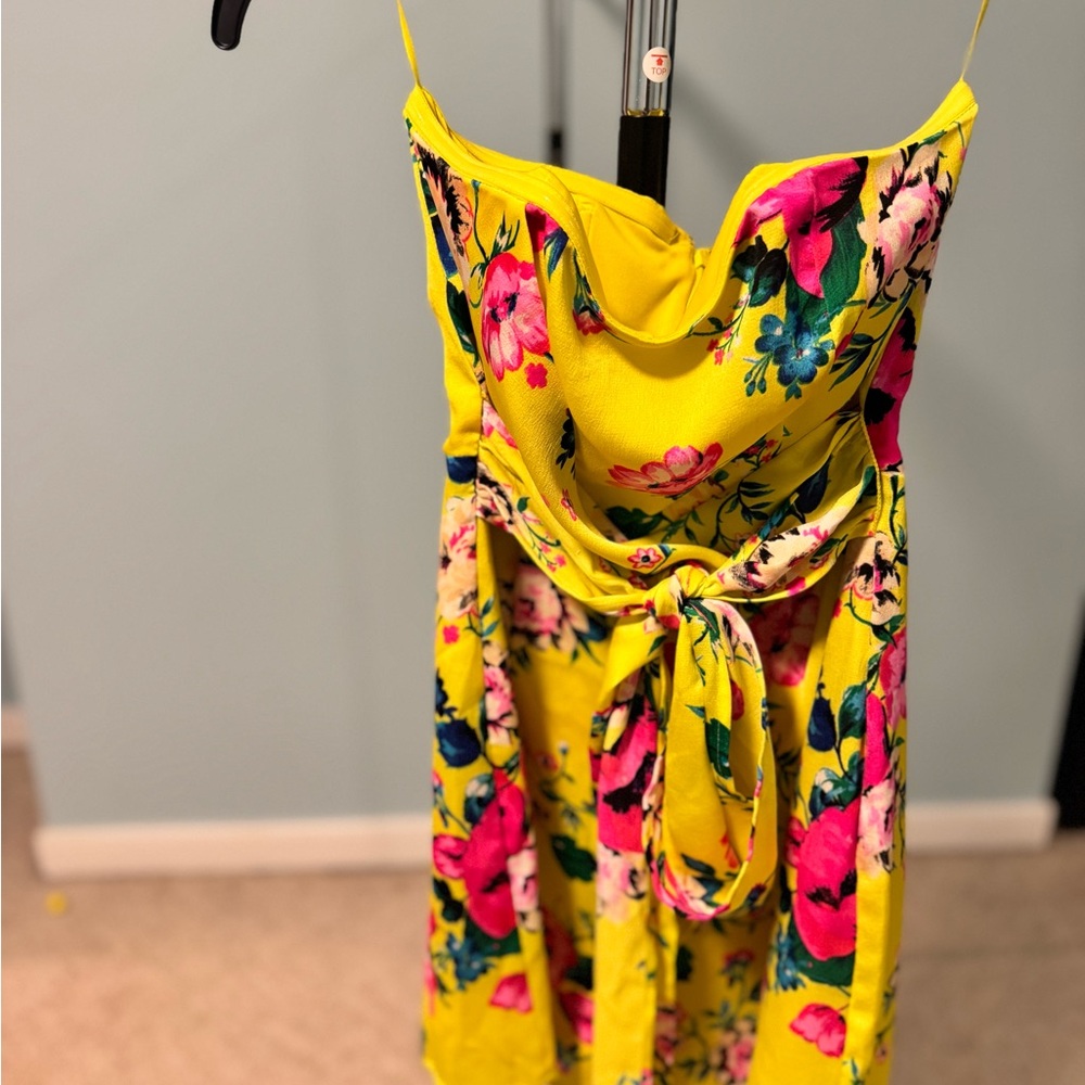 Express Floral Yellow Strapless Romper